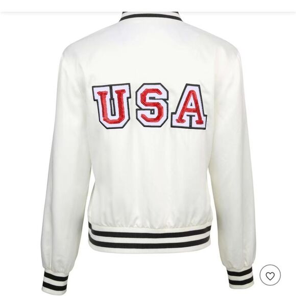 VENUS Womens USA Matte Satin Bomber, White/Navy, size Large, New in bag - Picture 3 of 13